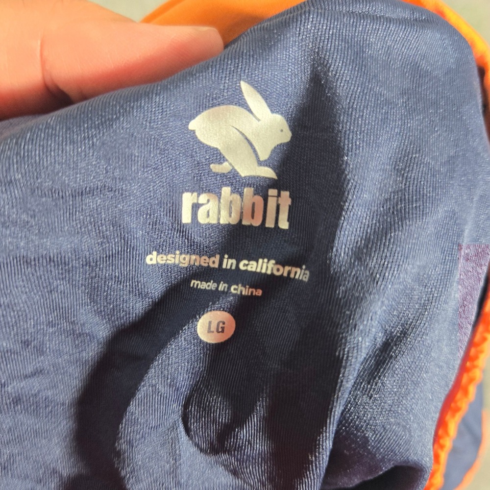 Rabbit Repeat 4 Womens Running Shorts Orange Navy Blue Zipper Pocket Large - Picture 7 of 9